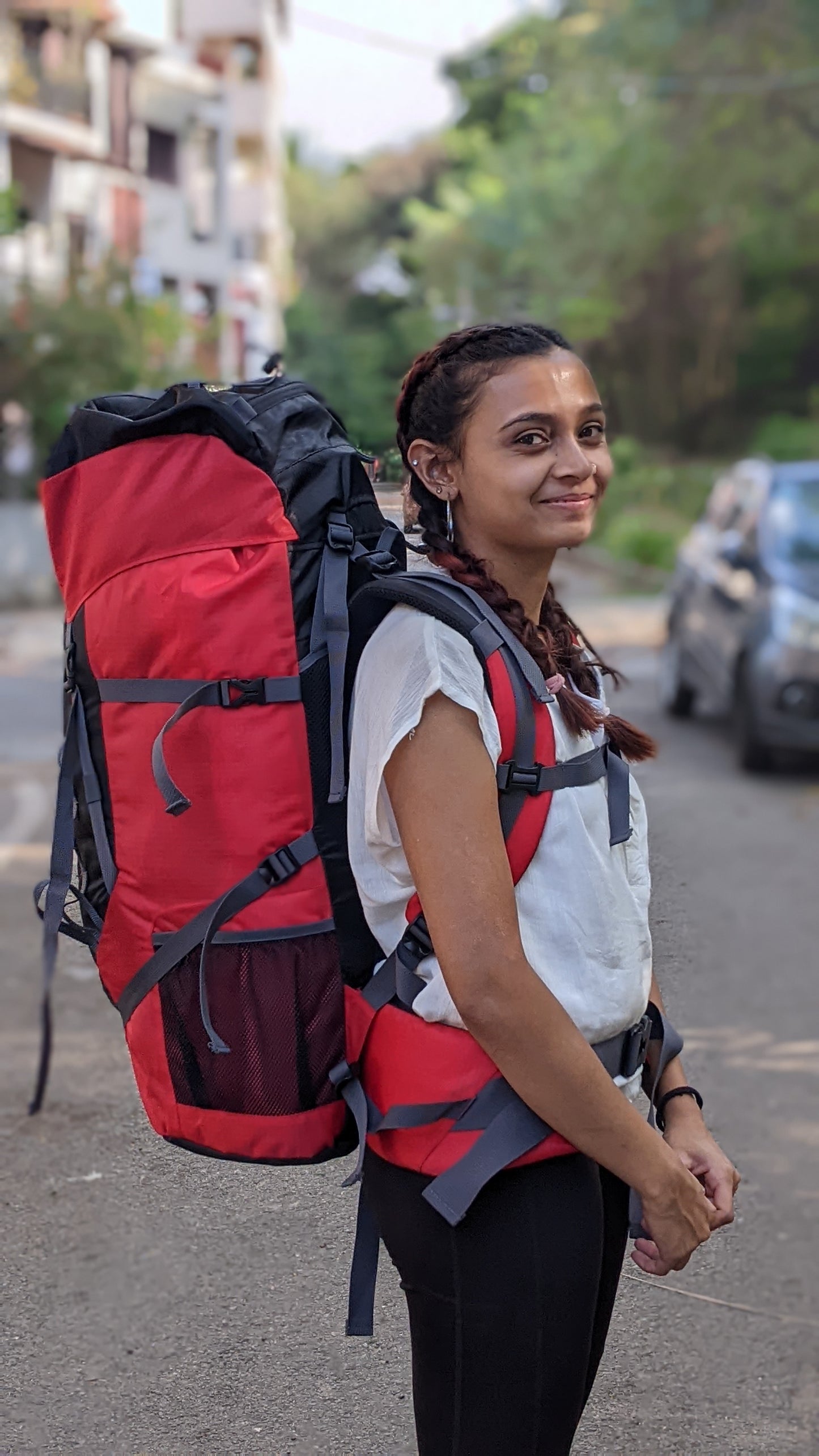 Rucksack 65L,  Front Zipper | Red, Teal